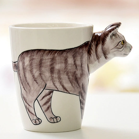 Fusion Cup 3D Hand Drawn Animal Ceramic Mug Brown Cat