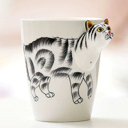 Fusion Cup 3D Hand Drawn Animal Ceramic Mug Cat